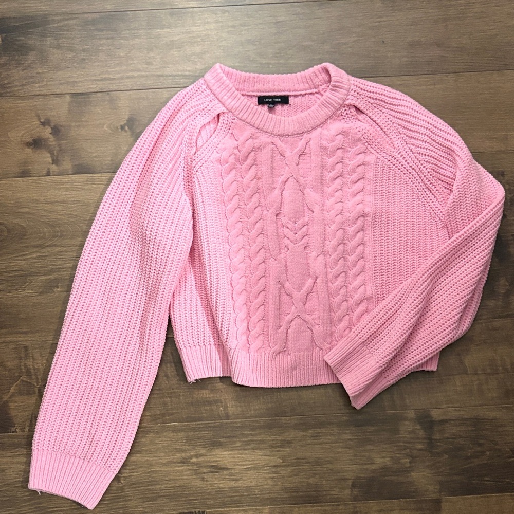 Chic Pink Cable Knit Sweater